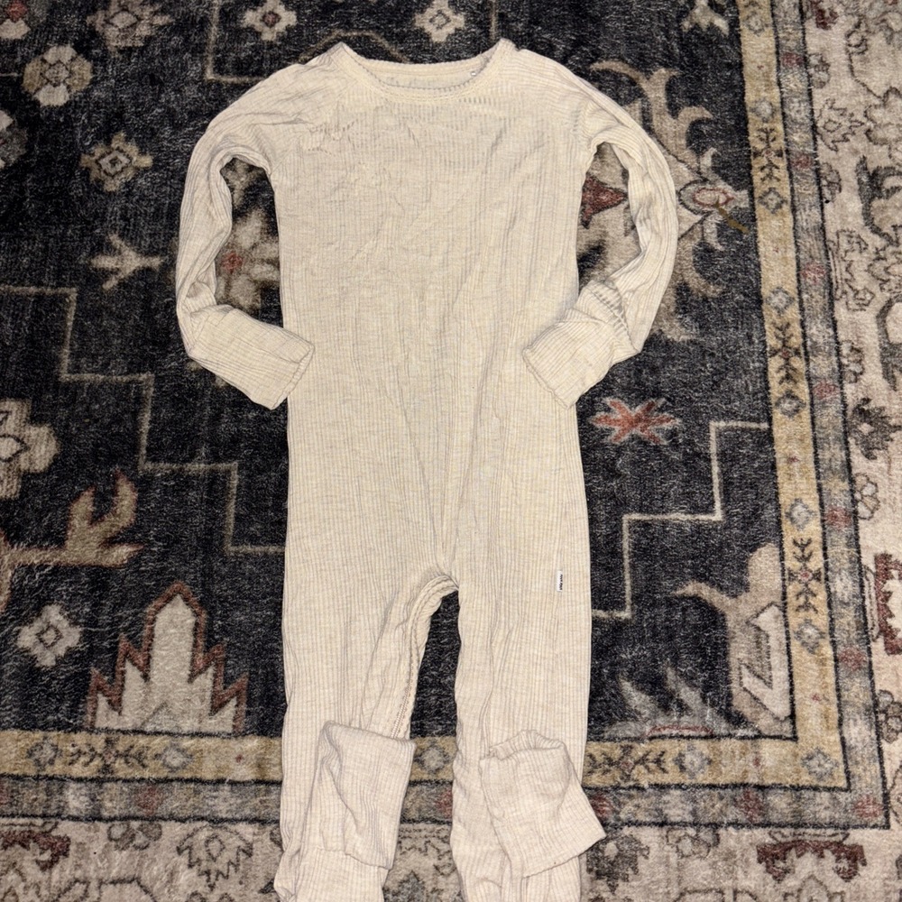 Little Sleepies Bamboo Crescent Zippy Pajamas Ribbed Oatmeal Size 12-18 Months